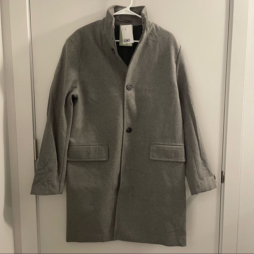 H&M Gray Wool Blended Funnel Collar Coat for Men